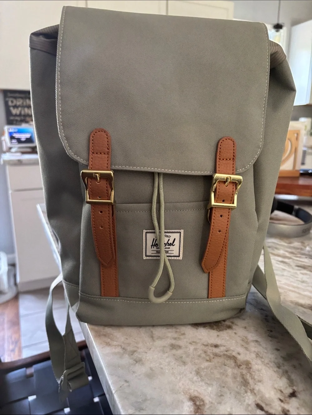 Herschel Supply Company Light Green Backpack with Brown Trim